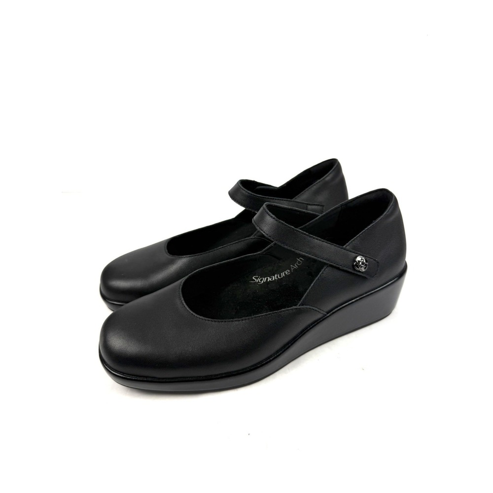 Alegria Hayes Maryjane Wedge Shoes 41 Black Leather Slip Resistant Comfort